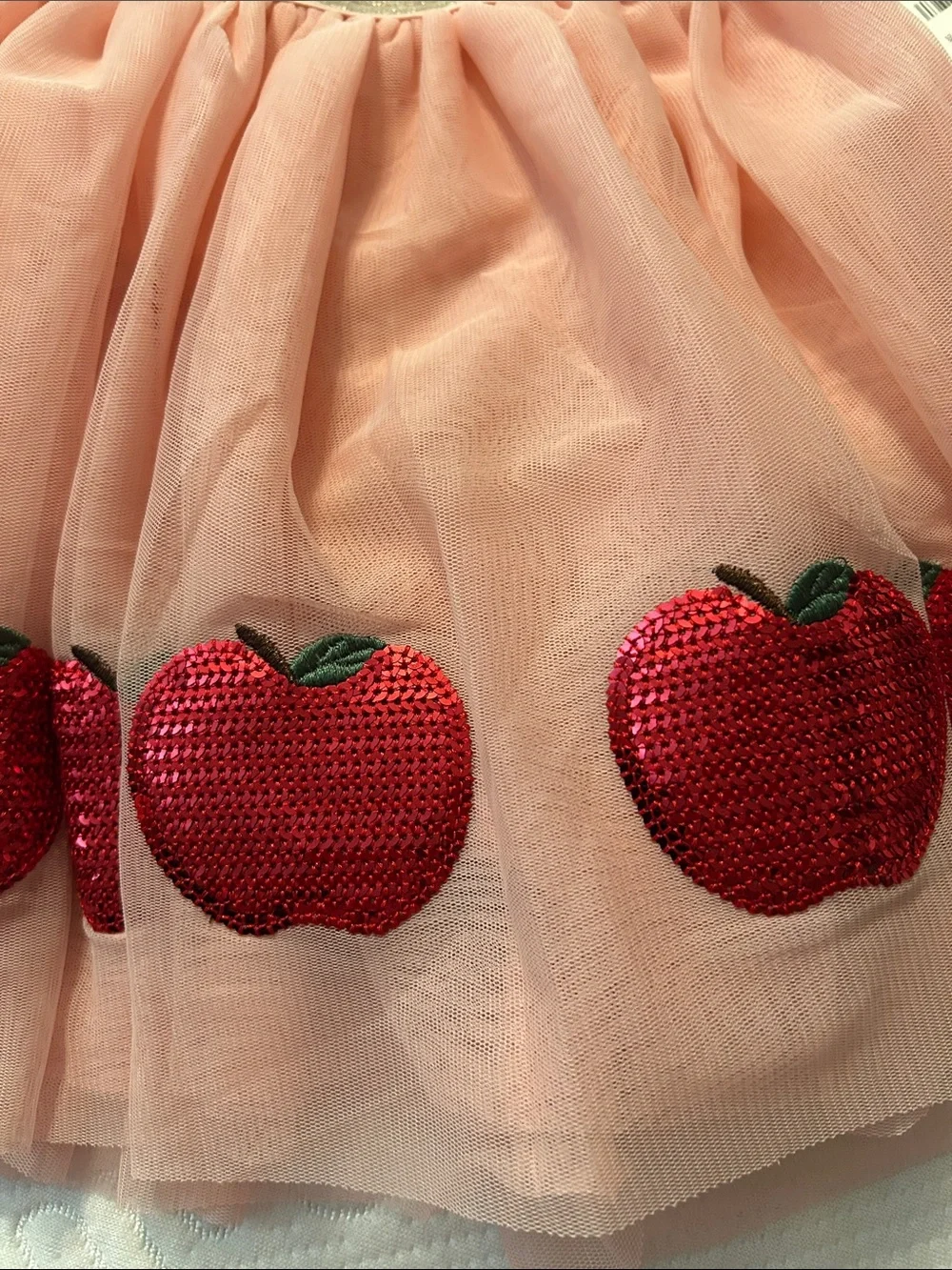 Gymboree Peach Tulle Skirt with Red Apple Appliqués